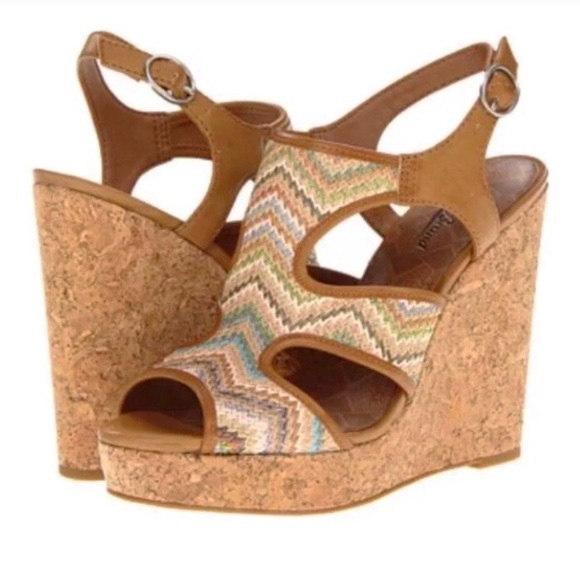 Lucky Brand Cork Wedge Multicolor Stitch Weave - Picture 2 of 8